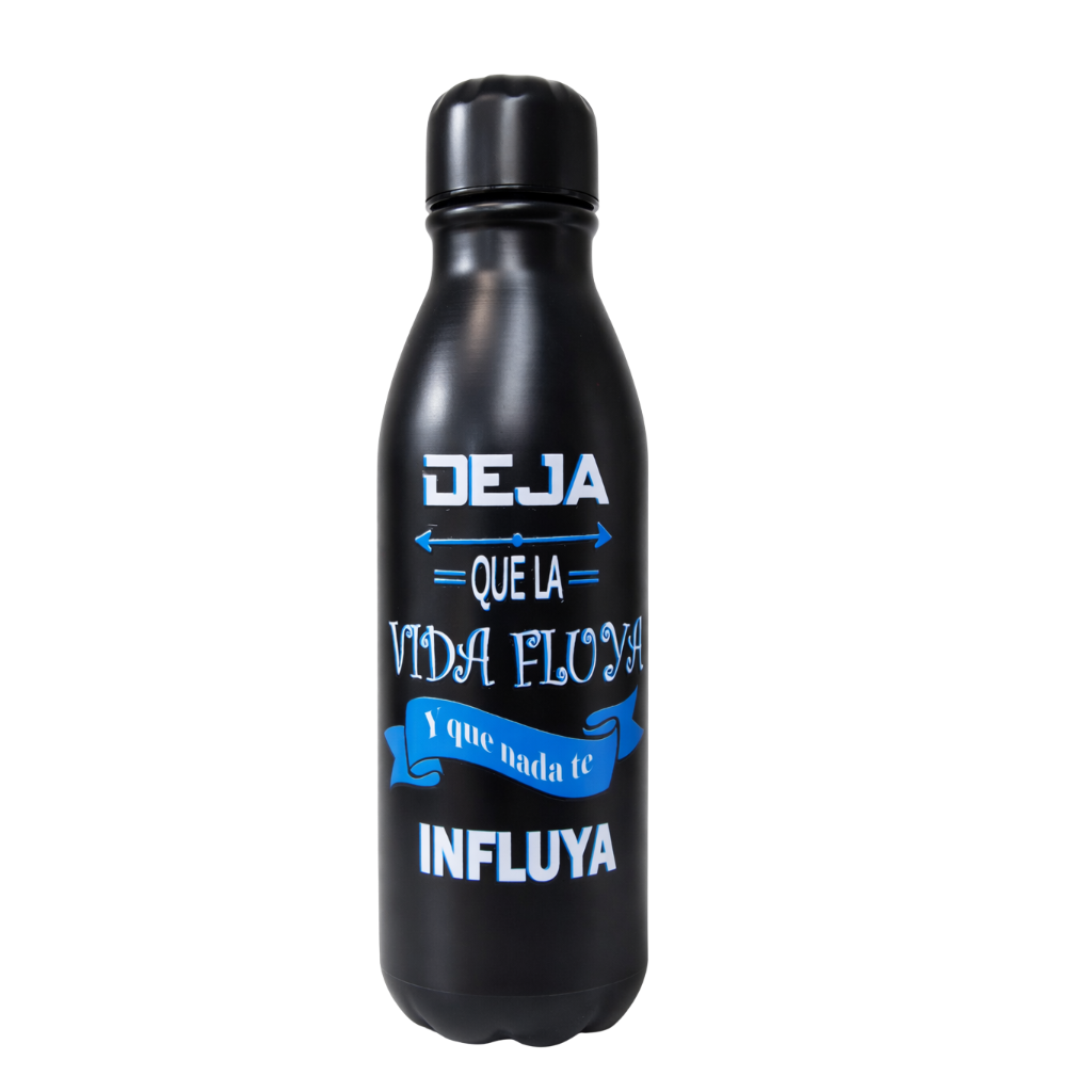 Botella motivacional “Deja que la vida fluya y que nada te influya”