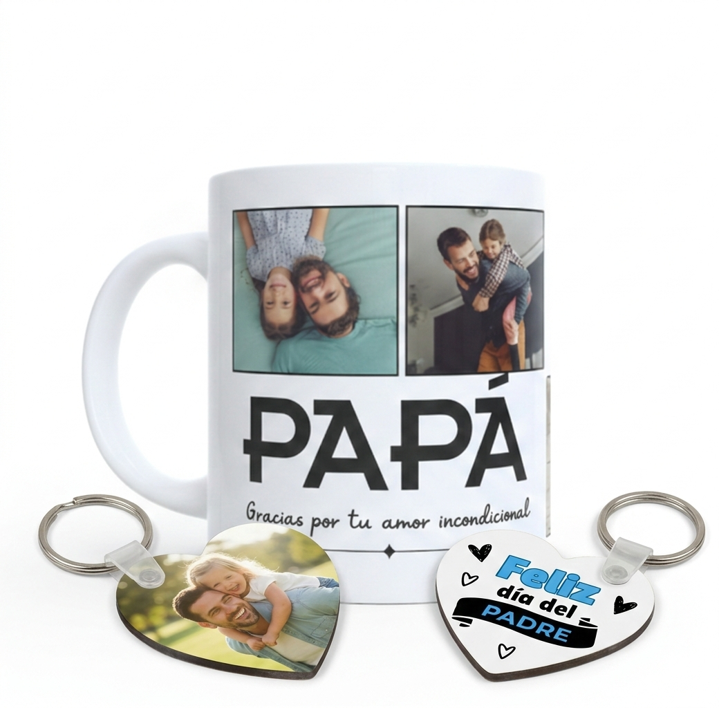 Pack "Amor Infinito": Taza Personalizada + Llavero de Corazón