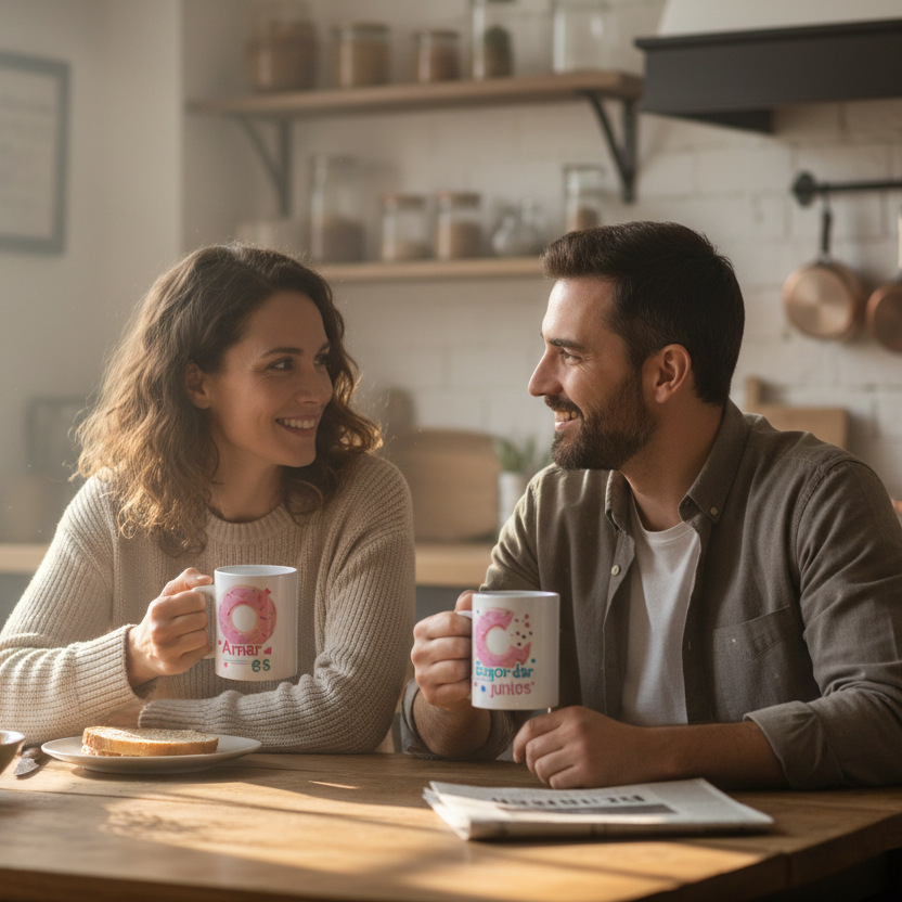 Pack 2 Tazas Pareja "Amar es Engordar Juntos"