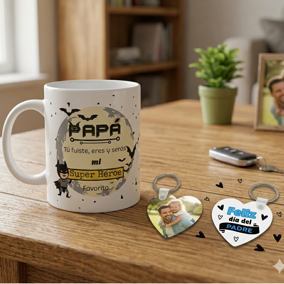 Pack Personalizado "Mi Héroe Favorito" Taza Personalizada + Llavero Personalizado