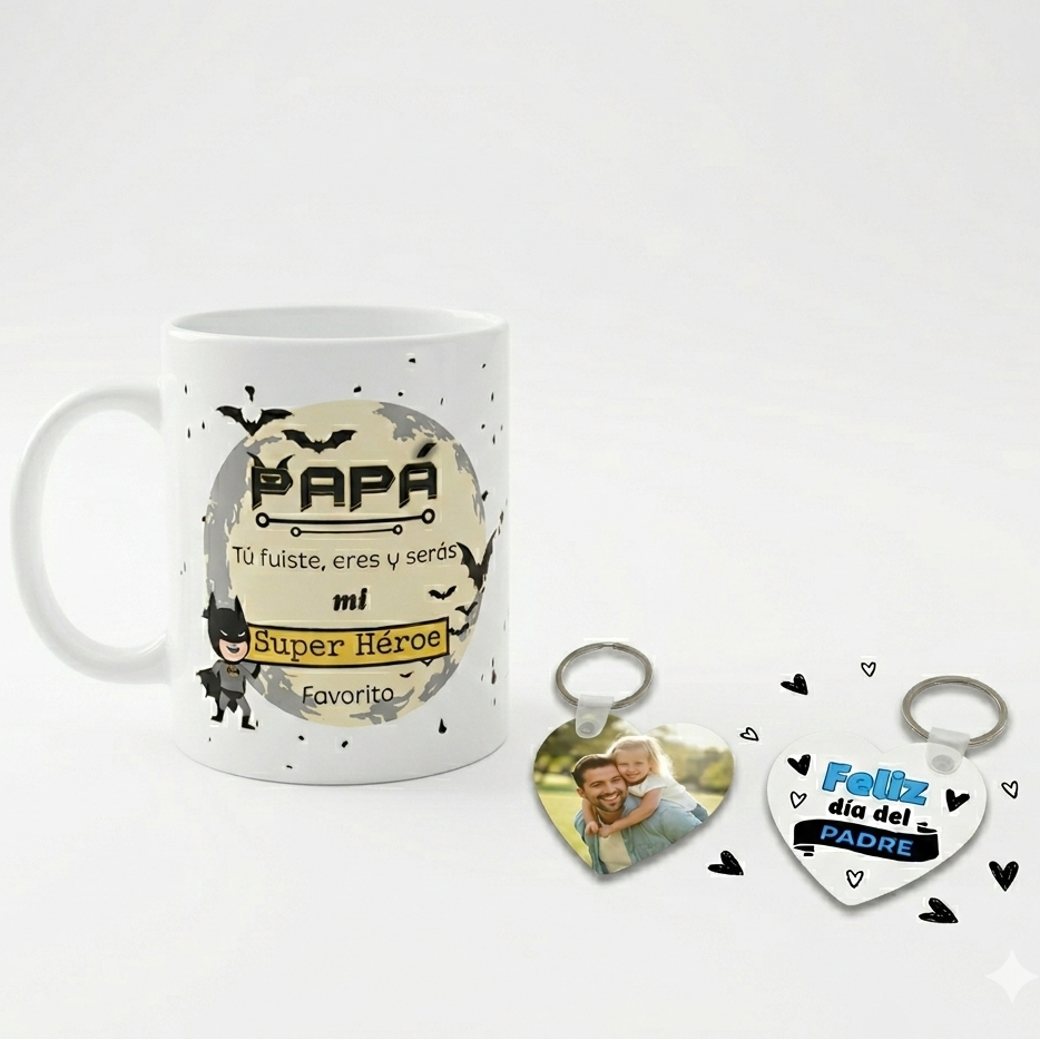 Pack Personalizado "Mi Héroe Favorito" Taza Personalizada + Llavero Personalizado