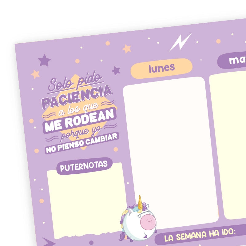 Planificador semanal apaisado "Solo pido Paciencia"